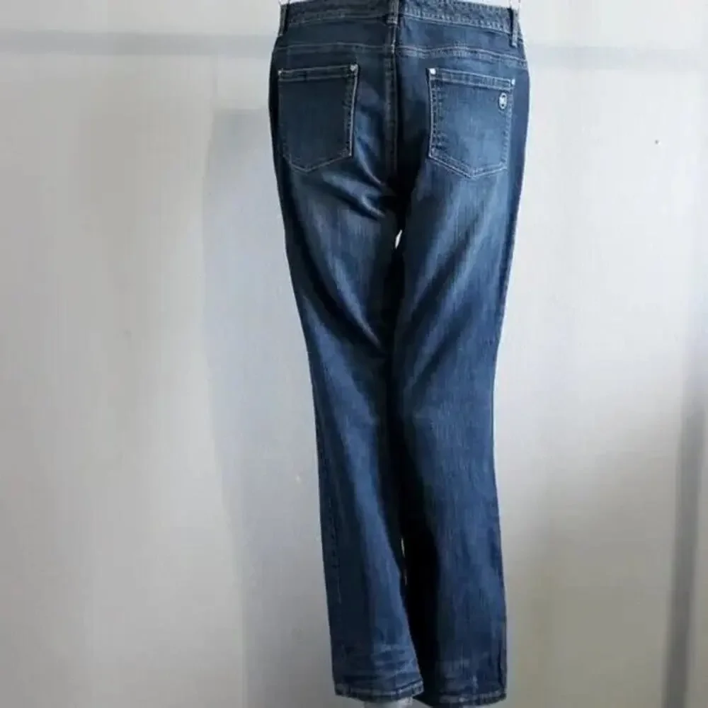 Michael Kors Dark Wash Jeans Size 10 Flare Metal Logo